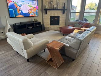 Contemporary Top-Grain Leather Sofa, Chair & Ottoman Set