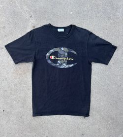 Vintage Champion Camo Logo Tee – Size M – Black