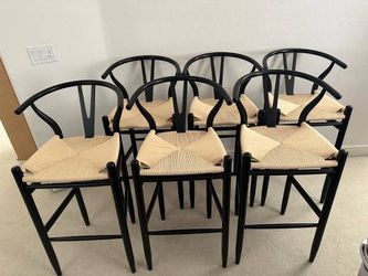 New Set of 6 Bar Height Barstools Black & Natural Stool Wood Stools