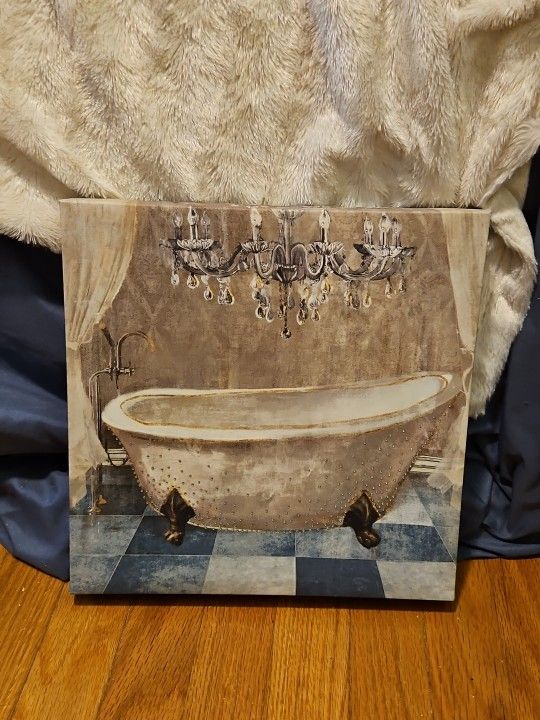 Sparkly Rhinestone French Bathtub With Chandelier Canvas Print  12"x12"