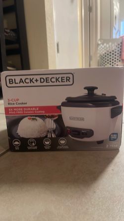 BLACK+DECKER 3-Cup Rice Cooker, RC503, 1.5-cup Uncooked Rice, Steaming Basket, Removable Non-Stick Bowl, One Touch, White