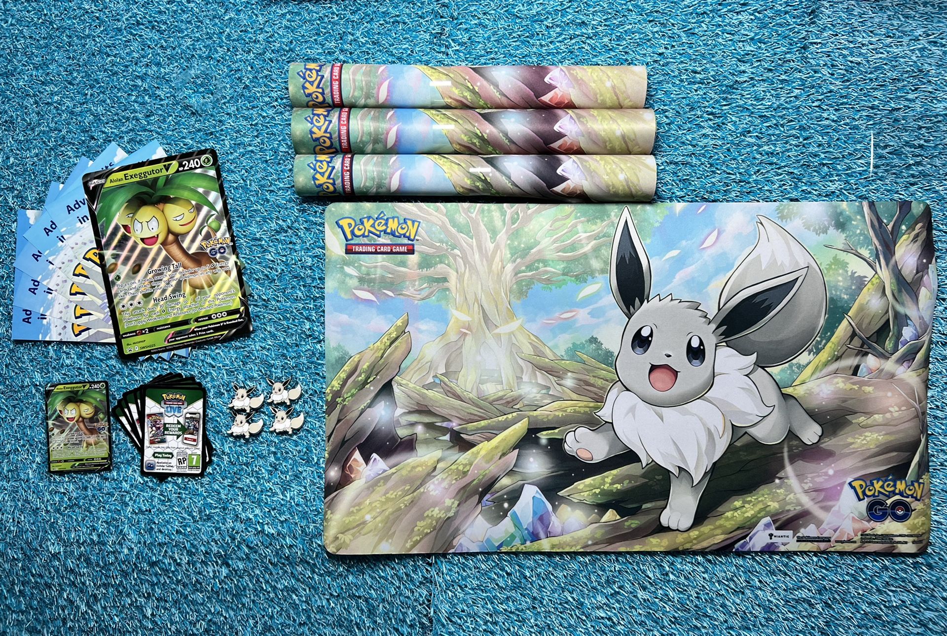Pokemon Go Radient Eevee Playmats and Alolan Exeggutor V + More