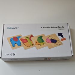 Tookyland Wooden 4 In 1 Mini Animal Jigsaw Puzzle Set Toddlers Colorful Wood New