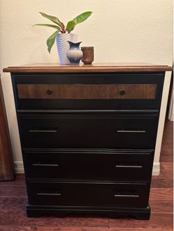 Black Dresser with Wood Top | Modern Refinished 4 Drawer
