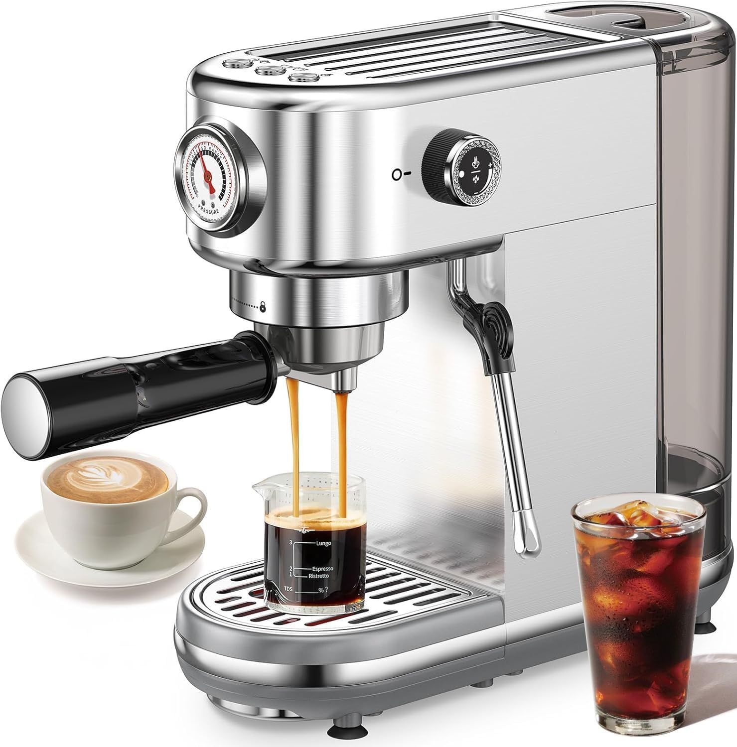 20 Bar Espresso Machine with Milk Frother–Stainless Steel Automatic Coffee Maker