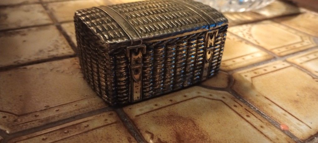 Vintage Small Metal Chest With Red Lining
