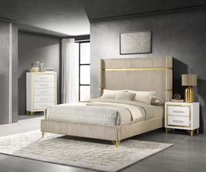 Lucia 3-piece Queen Bedroom Set Beige and White