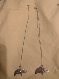 Pair of 925 silver chain with turtle pendants