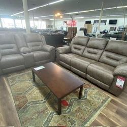New Ashley Brand Brown Sofa And Love Reclining Couch Set 