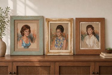 Set of 3 Original Signed Vintage Mid-Century Pastel Portraits