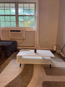 Modern White Coffee Table with Storage Shelf