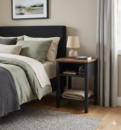 Walnut Nightstand with Open Shelves