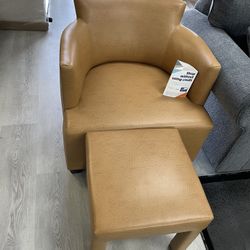 LEATHER ACCENT CHAIR & STOOL