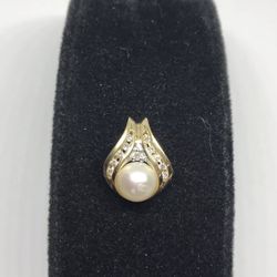 14k 14kt real gold pearl diamond pendant 