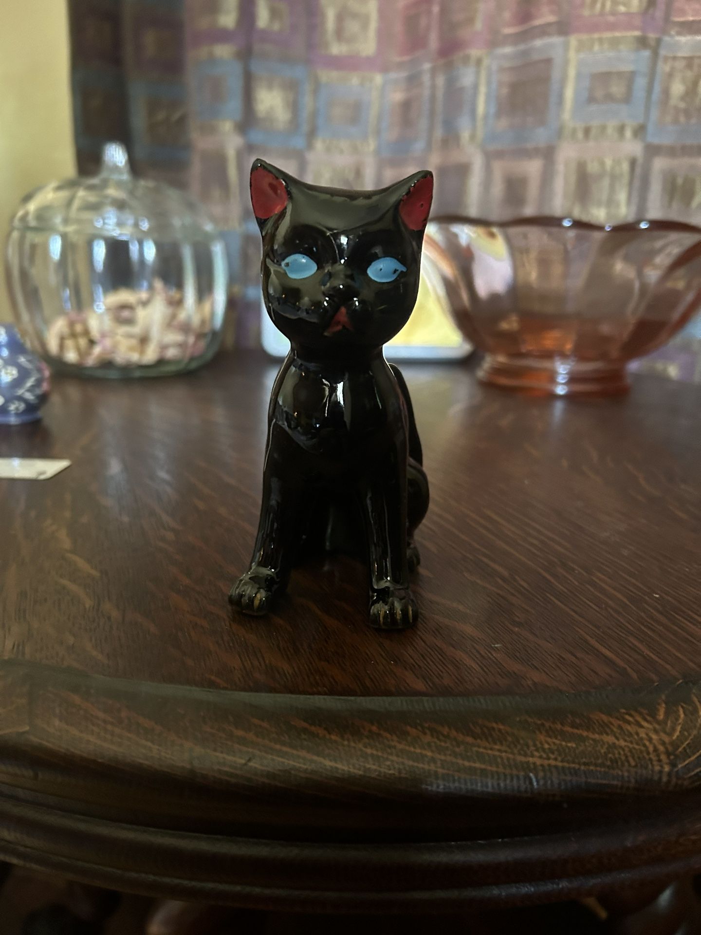 Vintage Japanese Red Clay Cat Figurine