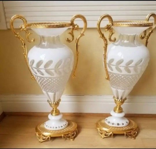 antique Handcut Crystal and bronze vases