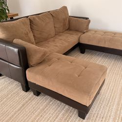 Brown 3-Seater Sofa with Chaise & Cushions