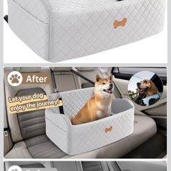 Car Seat for Large Size Dog, Booster Seat for Dogs Under 55 lbs or 2 Small Dogs, Soft Car Dog Bed Filling in Thick Memory Foam with 2 Safety Leashes a