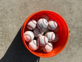 Bucket of 50 leather baseballs. $75.