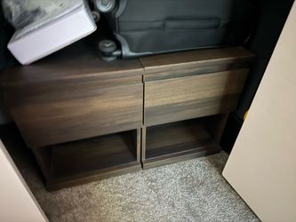 IKEA STORKLINTA Nightstands (2 Available) – Dark Brown/Oak – Like New