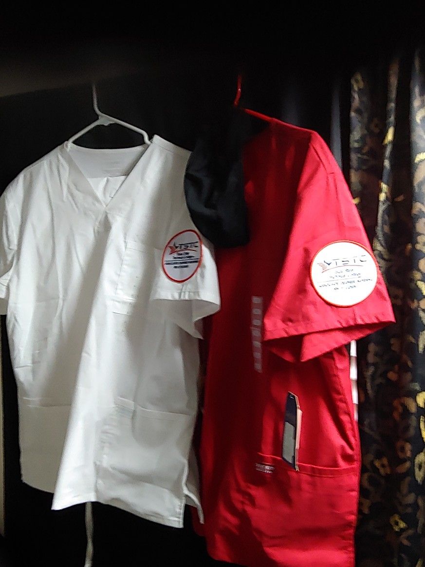 2 Scrubs White/Red top and bottom for ADN program at TSTC. $50.00 for Both