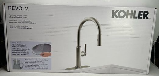 New, Sealed Box, Revolv Single Handle Pull Down Kitchen Faucet with Sprayer in Vibrant Stainless