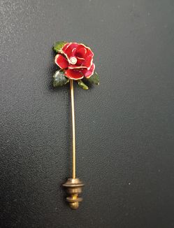 Vintage 14kt Gold Filled Red Enamel Stick Pin