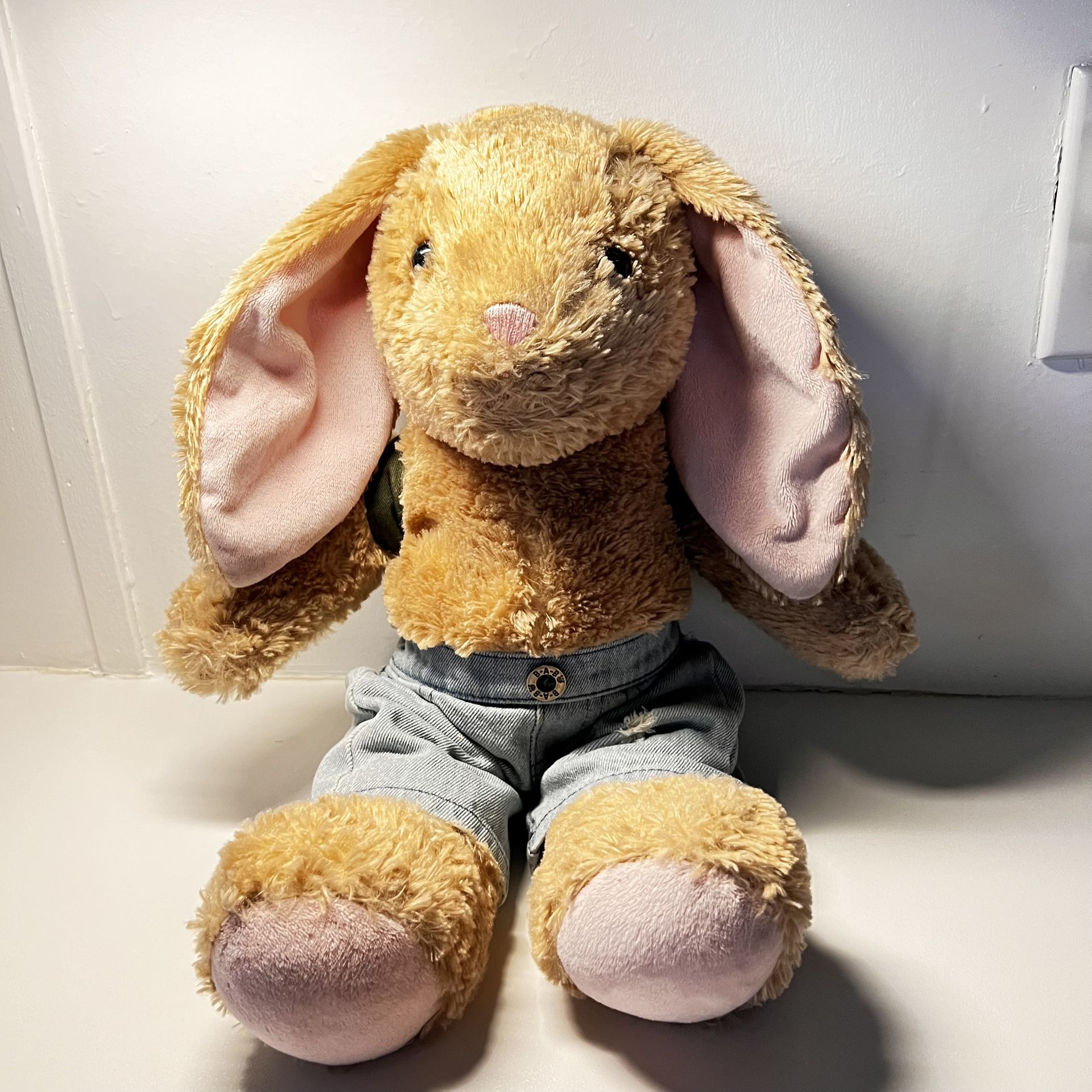 BUILD A BEAR 18" BUNNY PLUSH TAN STUFFED ANIMAL JEAN OUTFIT