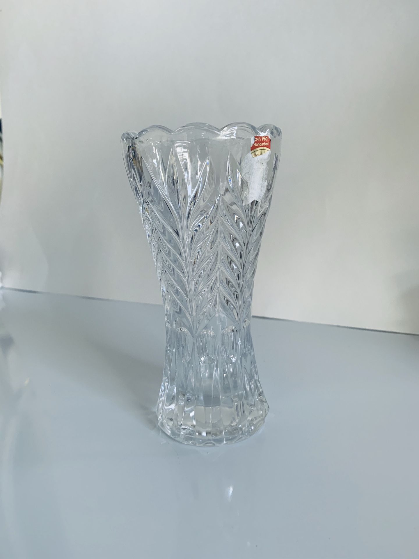 Vintage Small Heavy Crystal Flower Vase. 6” Toll 4” Wide From Left To Right.