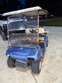 Blue Golf Cart with Roof and Windshield runs and drives 48v