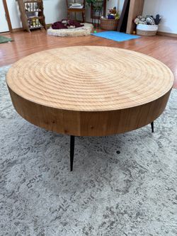 Round Wood Slice Coffee Table with Metal Legs