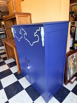 Roaring River Furniture Co. Vintage 1940s Roaring River Furniture Chifforobe Painted Blue Wardrobe