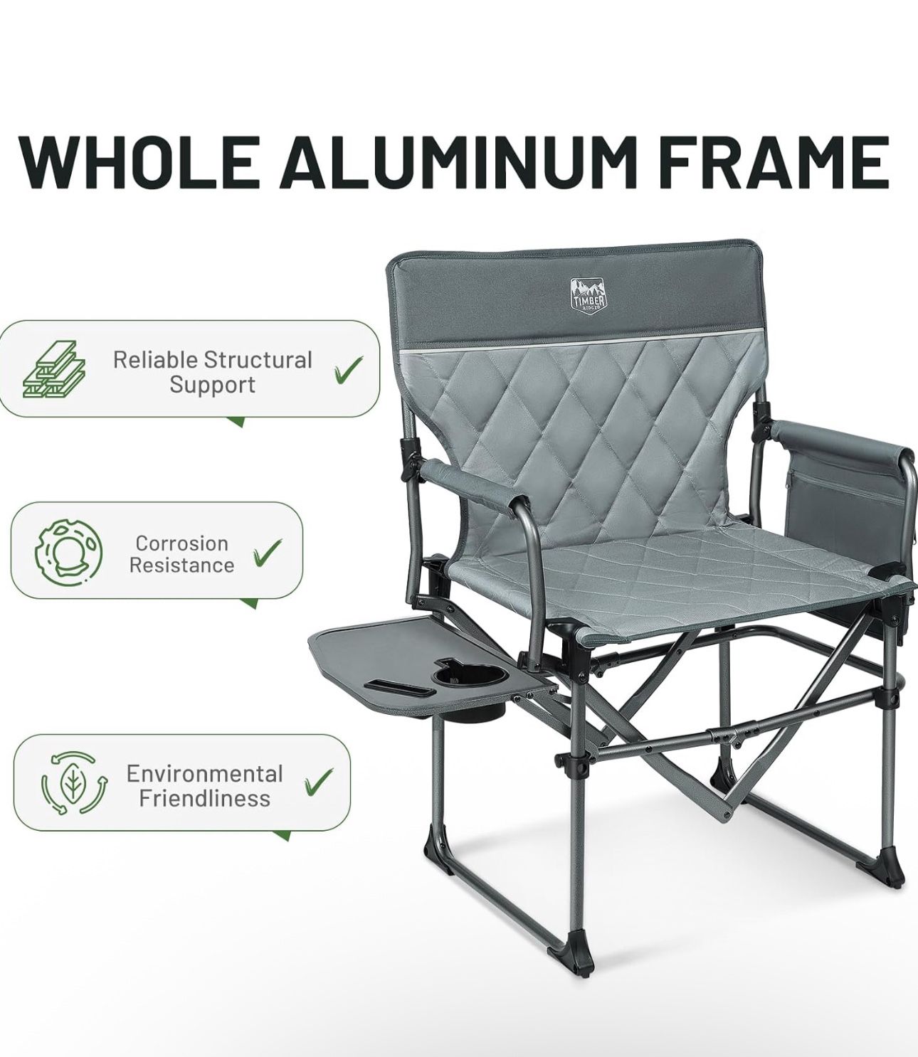 Timber Ridge Aluminum Camping Directors Chair with Side Table Pocket