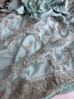 Sea Green Crepe Silk Saree With Matching Blouse