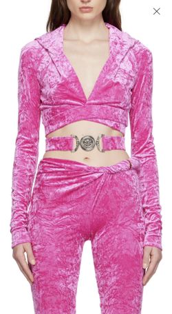 Versace Medusa Biggie Cropped Velvet Hoodie Size 42 Medium Pink New 