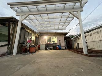 White wood Patio Cover with Polycarbonate Roof