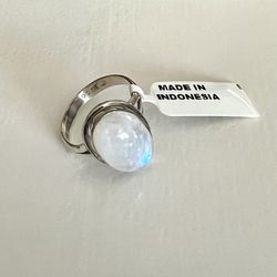 Rainbow moonstone Ring Size 8 Silver