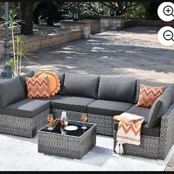 Inside Three Boxes 7-piece Patio Furniture Set Dark Gray Cushions Patio Furniture Set Modular Patio Sofa Brand New 