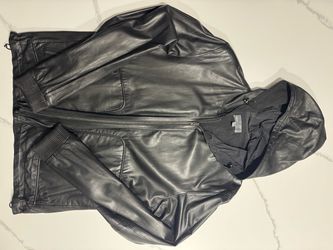 Vince Men’s Black Solid Leather Hooded Jacket