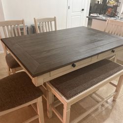 American Home Furnishings Dining Set – Table, Bench & Chairs