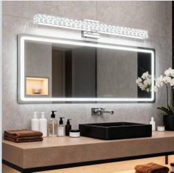 (Brand New in Box) SOLFART Crystal Vanity Lights for Bathroom 40 Inch Chrome 6000K CRI 90+ light for makeup across a broad mirror; 36W fits a standa