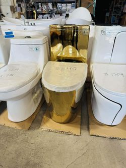 ‼️ Piece High Efficiency Toilets in Gold Color, soft close, with top flush bottom $249 each, many available  