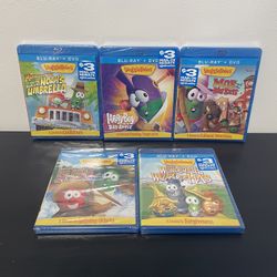 VeggieTales Blu Ray DVD Combo 5 Movie Bundle NEW SEALED Big River Noas Umbrella