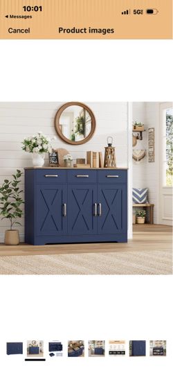 HOSTACK Kitchen Buffet Cabinet with Storage, Sideboard Coffee Bar, Blue Farmhouse Kitchen Storage Cabinet with 3 Drawers & Adjustable Shelf & Doors, 4