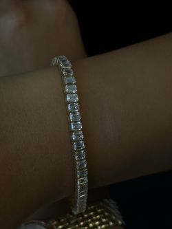 13.5CT Emerald Cut Lab Grown Diamond Tennis Bracelet 14K Yellow Gold