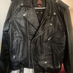 Black leather Biker Jacket For sale