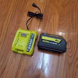 Ryobi 40V 6.0 Amp Hour Battery, Rapid Charger