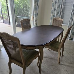 Country French Dinning Table with Four Cane Backed Chairs