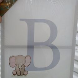 Letter B Cute Baby Elephant Canvas 
