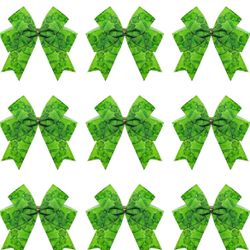 AMS 20 Pcs St. Patrick's Day Bows for Wreath, Shamrock Clover Green Bowknot for Irish Burlap Bow Party Door Wall and Tree Topper Decoration